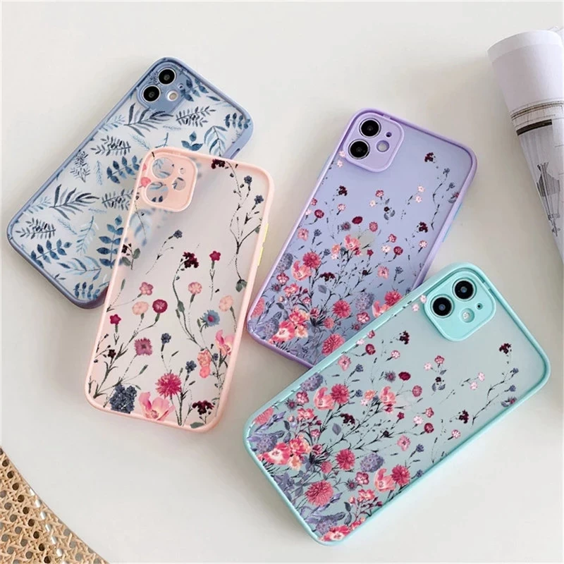 Vintage Leaves Flower Phone Case For iPhone 12 11 13 Pro Max 12Mini X XR XS Max 8 7 Plus SE 2020 Camera Protection Hard PC Coque