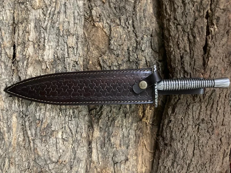 Damascus Steel Hand Forged Dagger With Leather Sheath